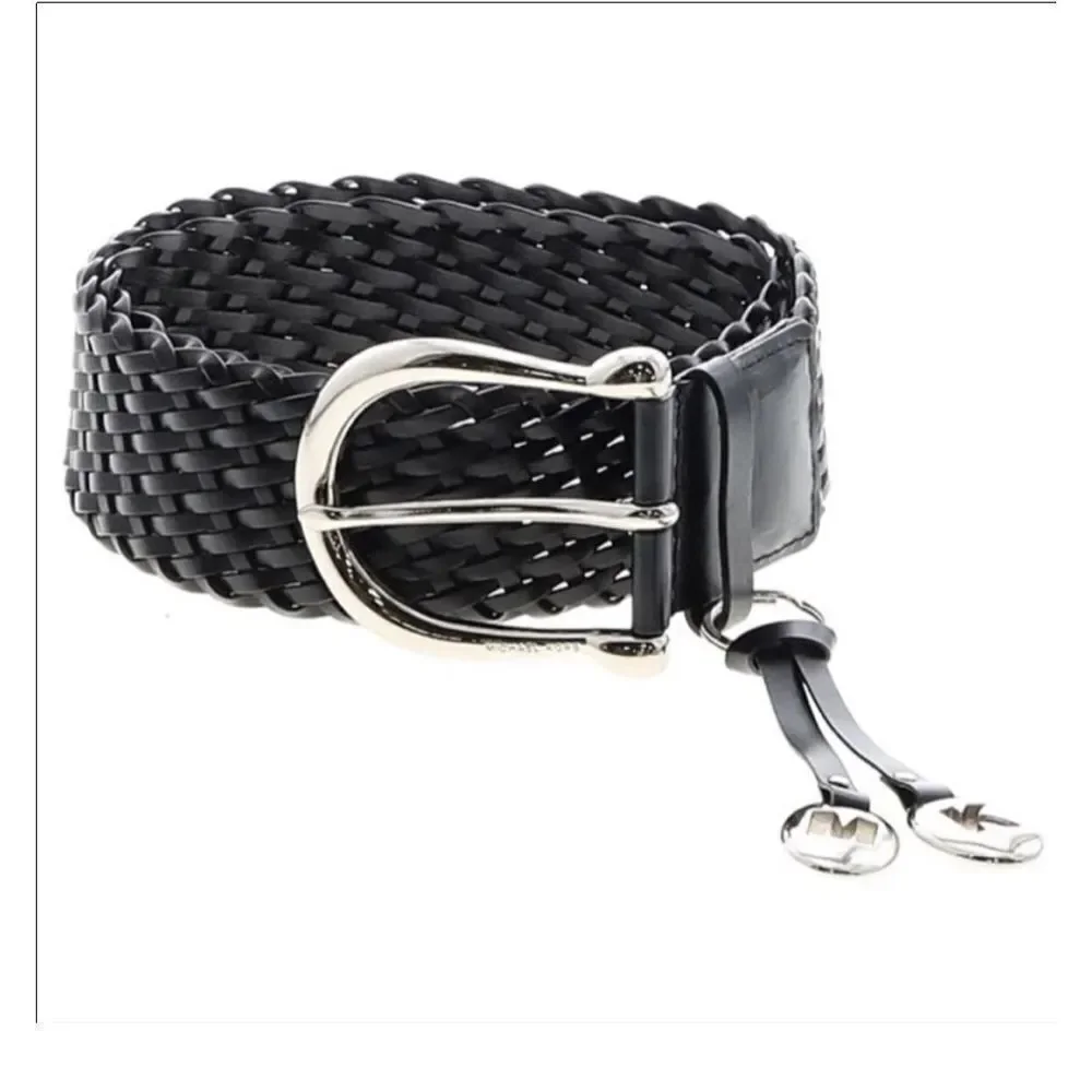 Michael Kors Black Leather Braided Belt M